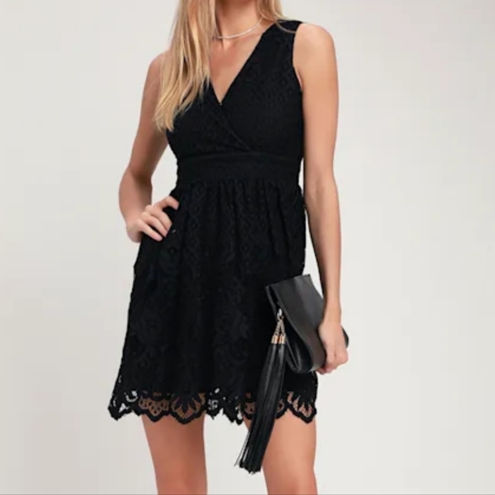 Black Swan V-Neck Black Mini Dress